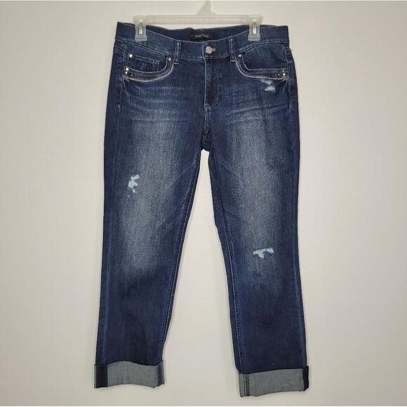 White House Black Market slim ankle cuffed hem bling jeans size 8 - Picture 1 of 6